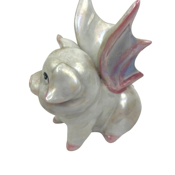 Adorable Collectible Porcelain Flying Pig Figurine With Iridescent Finish Hand-P - Picture 5 of 8